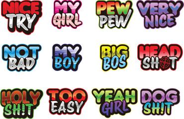 text emotes collection. can be used for twitch, Discord, and others. graphic conversation text elements illustration set
