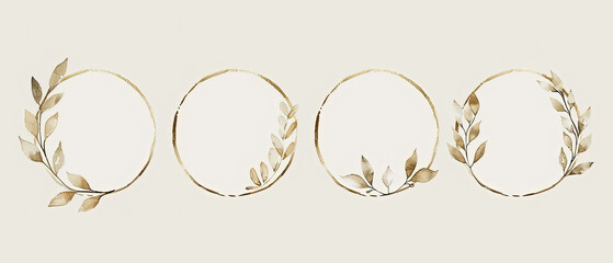 Obraz premium three oval mirrors with gold leaves and leaves on them