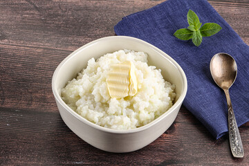 Homemade rice porridge with butter