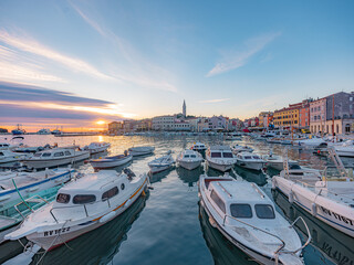 Sunset view in Rovinj,  an ancient town in Croatia. - obrazy, fototapety, plakaty