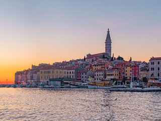 Sunset view in Rovinj,  an ancient town in Croatia.