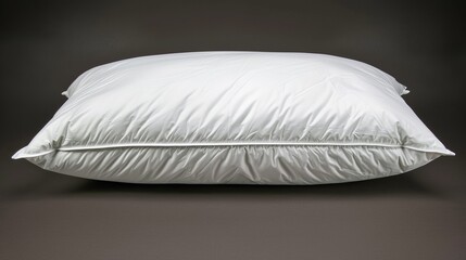   A white pillow atop another on a gray floor Nearby, a single white pillow rests