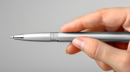  one cradles a pen, the other grips a ballpoint pen
