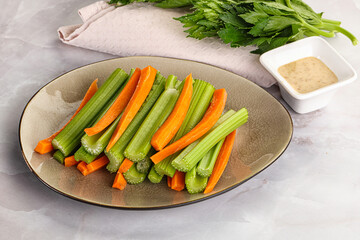 Vegan cuisine - dietary celery and carrot cticks