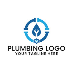 plumbing logo, emblem, creative symbol, vector icon with blue and modern shades