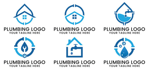 plumbing logo, emblem, creative symbol, vector icon with blue and modern shades