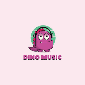 cute dinosaur vector logo with simple music logo concept graphic design illustration