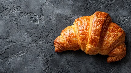   A croissant, bite taken, against a black backdrop Close-up ..Or, for a more concise version:..Close-