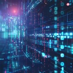 Obraz premium Digital data streams across a background with binary code and light rays, representing the fast movement of big tech digital transformation in business technology