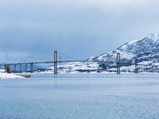 Winter landscape in Lofoten islands, Norway.