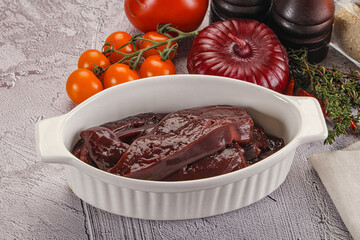 Raw beef liver slices for cooking