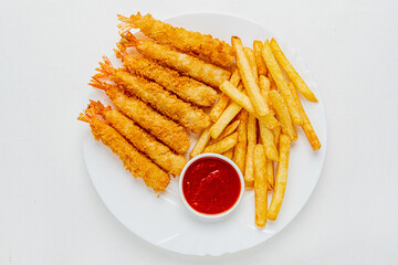 deep fries shrimps with french fries - 787804915
