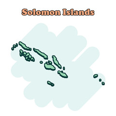 Solomon Islands cartoon colored map icon in comic style. Country sign illustration pictogram. Nation geography atlas business concept