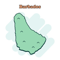 Barbados cartoon colored map icon in comic style. Country sign illustration pictogram. Nation geography atlas business concept