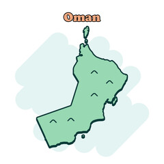 Oman cartoon colored map icon in comic style. Country sign illustration pictogram. Nation geography atlas business concept