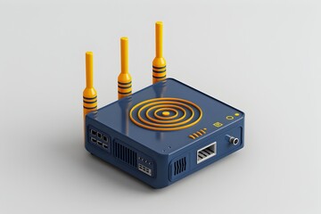Minimalistic Isometric Blender D Model of a Wireless Network Device with Three Antennas on a White Background