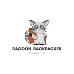 cute racoon cartoon mascot logo illustration concept  explorer animal icon vector flat style