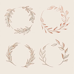 a close up of four different circular wreaths with leaves