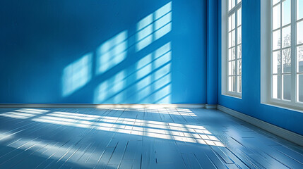 Empty blue room with sun light. space for ypur design.