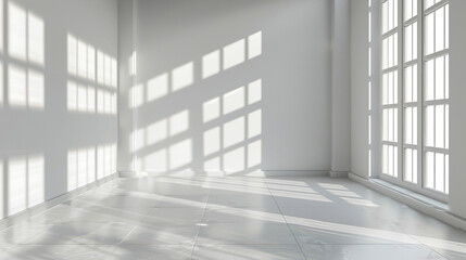 Empty white room with sun light. space for ypur design.