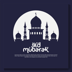 Eid mubarak poster with a crescent moon and a mosque Eid poster.