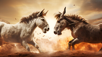 two horse fighting with each other with strength blurred background