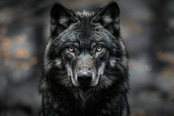 Portrait of a wolf in the forest,  Gray wolf in the forest
