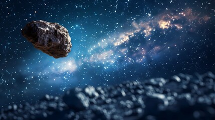 Asteroid in outer space with universe background