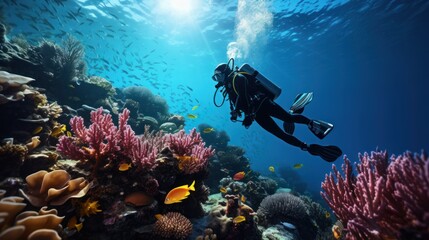 Diving in coral reef
