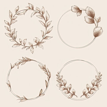a set of four hand drawn floral wreaths