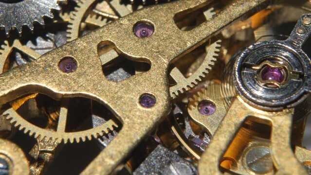 Close-Up of Precision Clockwork Gears and Cogs