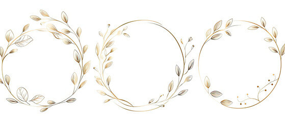 three gold and silver floral frames with leaves and flowers - obrazy, fototapety, plakaty