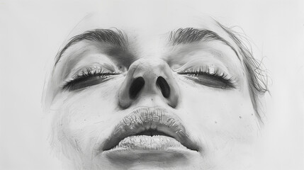 Close up pencil on-paper digital art of a womans facial details. v1