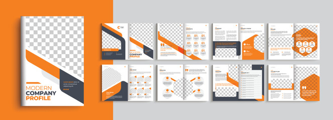 Business brochure template layout design, company profile brochure creative corporate design with orange colour shapes