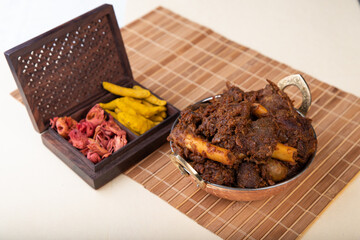 Dry mutton roast in malvani, goan and konkani cuisine with nalli. 
