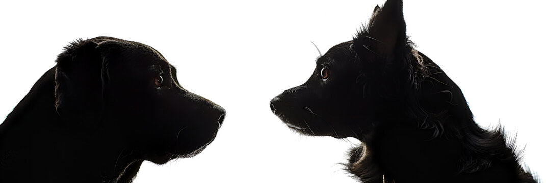 Silhouette of cat and dog on white background, generative Ai