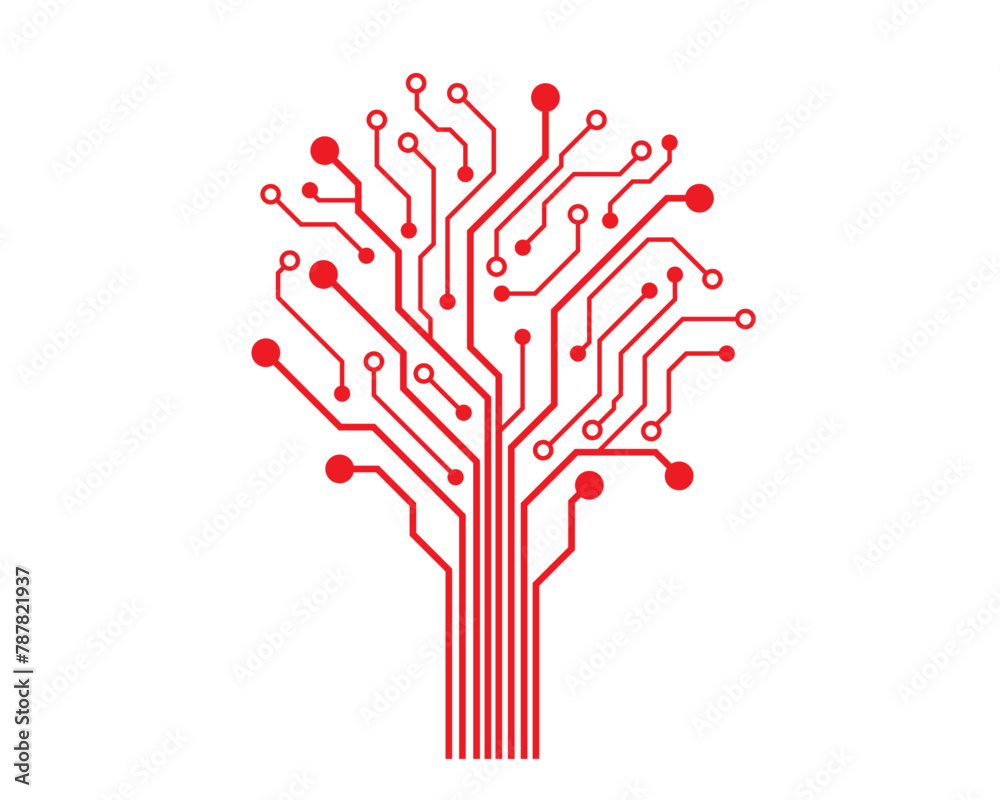 Wall mural abstract circuit tree on white background. technology design, computer engineering hardware system.