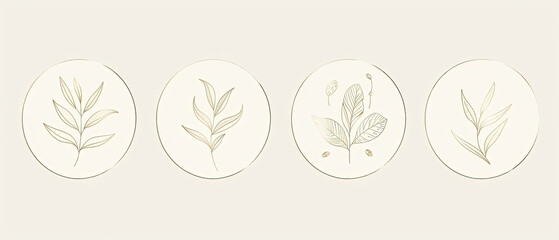 three oval mirrors with leaves and leaves on them on a white background