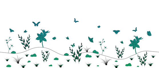 Illustration with a field of flowers, border