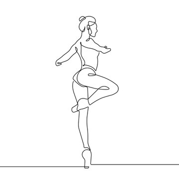Ballerina Continuous One Line Drawing. Woman Dancer Contour Illustration. Ballet Concept for Modern Minimal Design. Woman Ballerina One Line Illustration. Vector EPS 10	