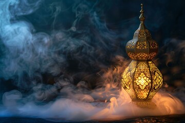 Arabic lanterns in the smoke,  Ramadan Kareem background