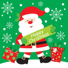 Christmas card design with cute santa clause and gifts