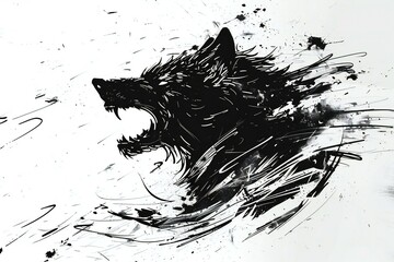 Wolf head illustration with grunge splashes on a white background