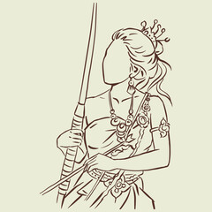 Asia girl in a dress vector for card decoration illustration