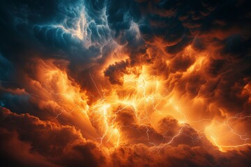 Fototapeta premium A stormy sky with orange and blue clouds
