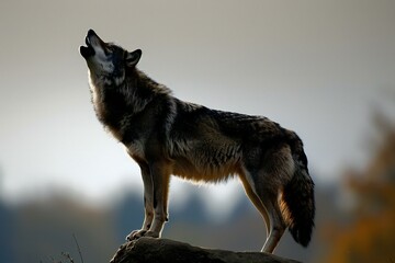 Grey Wolf (Canis lupus) standing on a rock