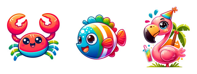 Cute summer element collection. Summer stickers, summer clipart