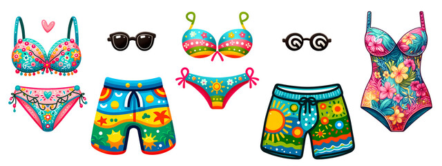 Cute summer beachwear collection. Summer stickers, summer clipart