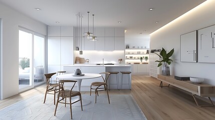 Interior shot from a white scandinavian style white kitchen in an apartment