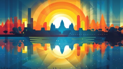 design of Angkor Wat Colorful background